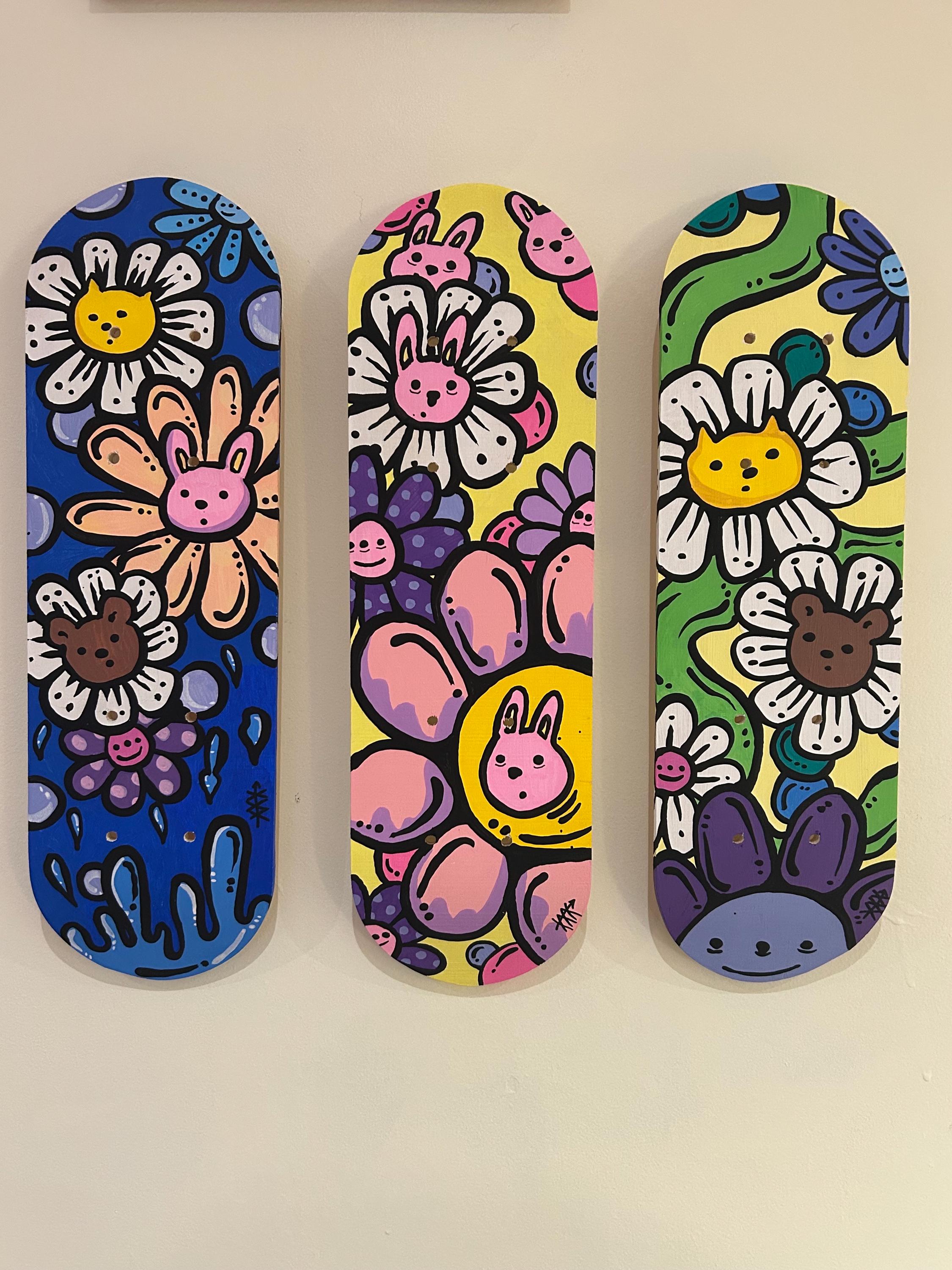 Follow the Pink Rabbit - Acrylic Skatedeck Painting
