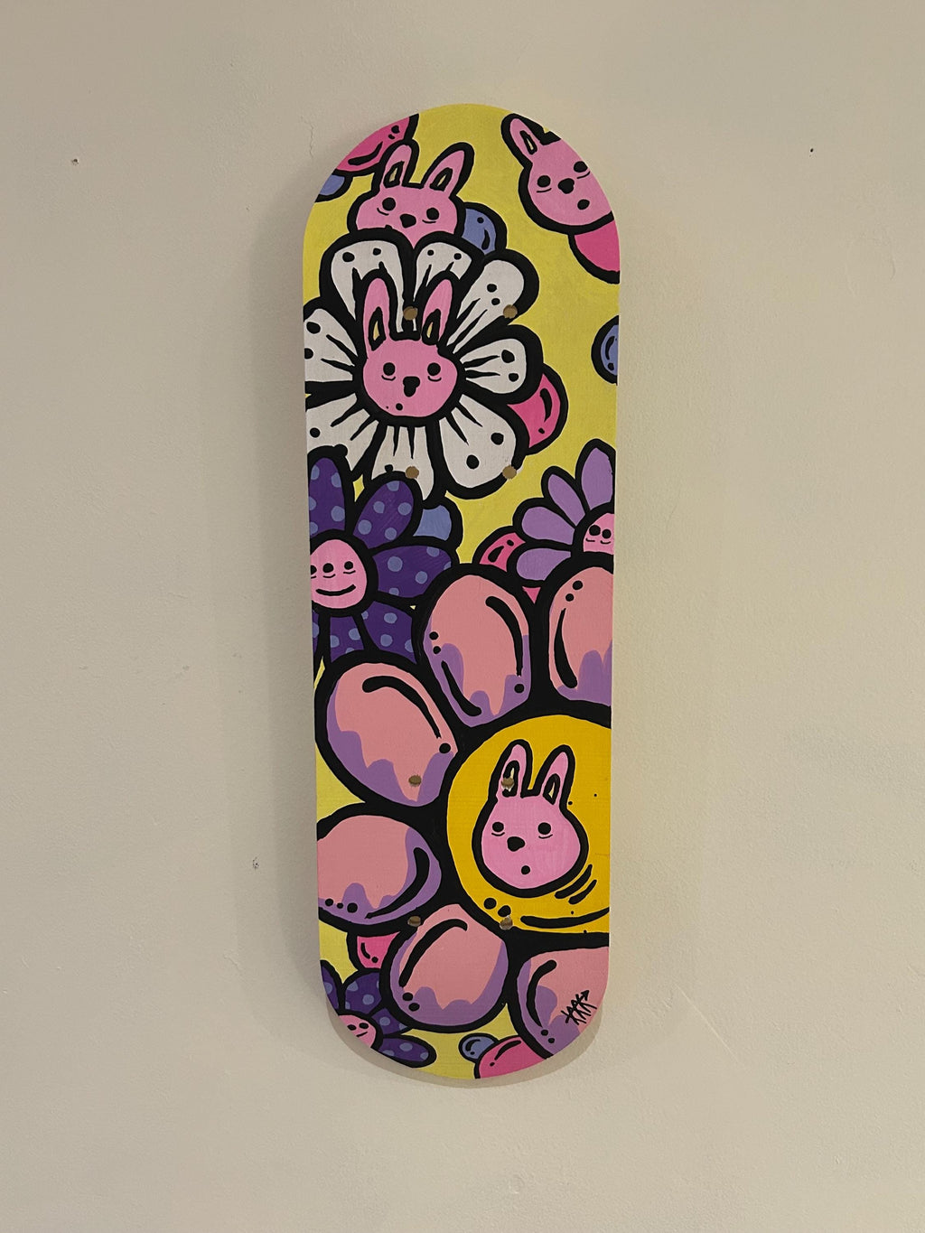 Follow the Pink Rabbit - Acrylic Skatedeck Painting
